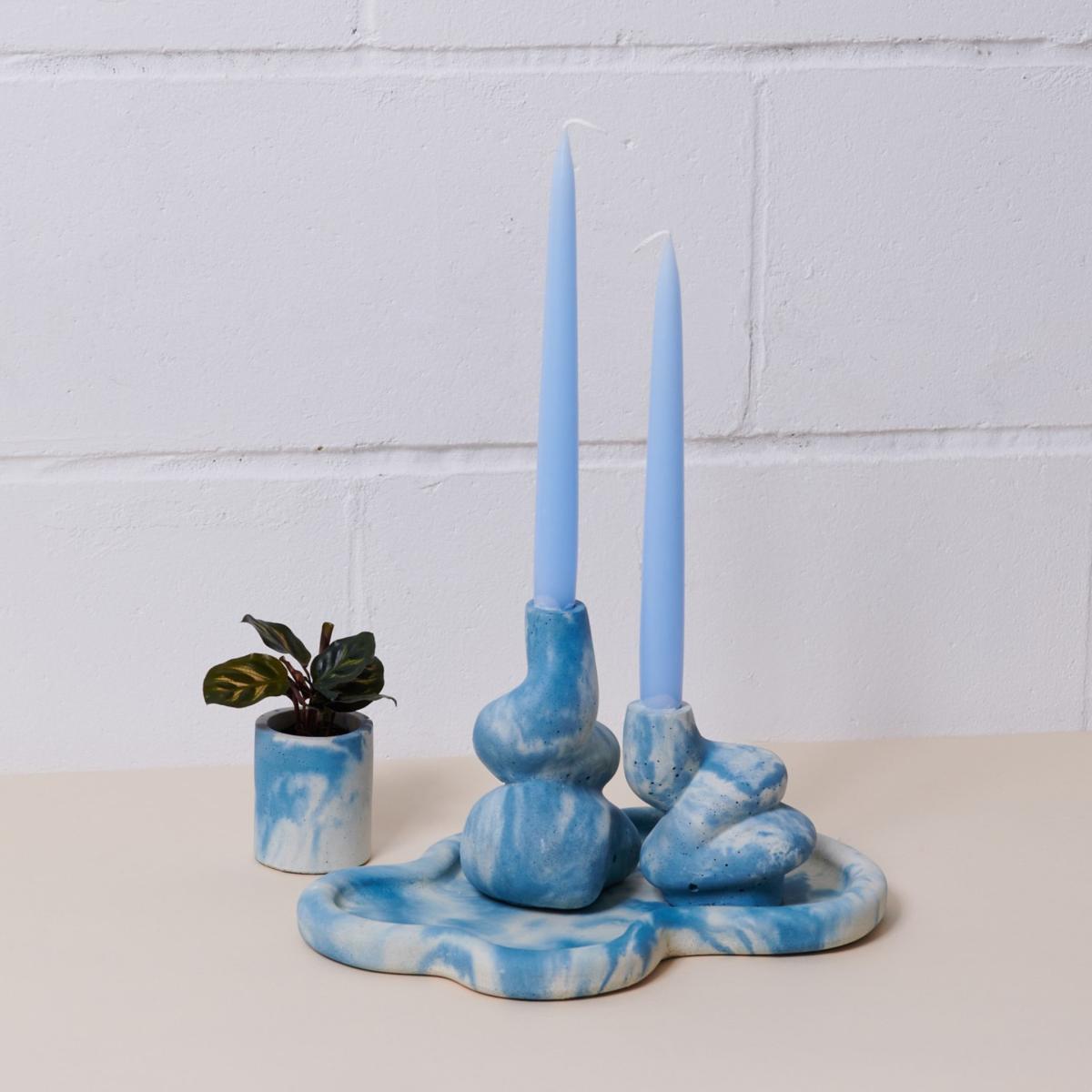 The Cuddle - Pair Of Concrete Candle Holders - Blue & White Smith & Goat – image 6