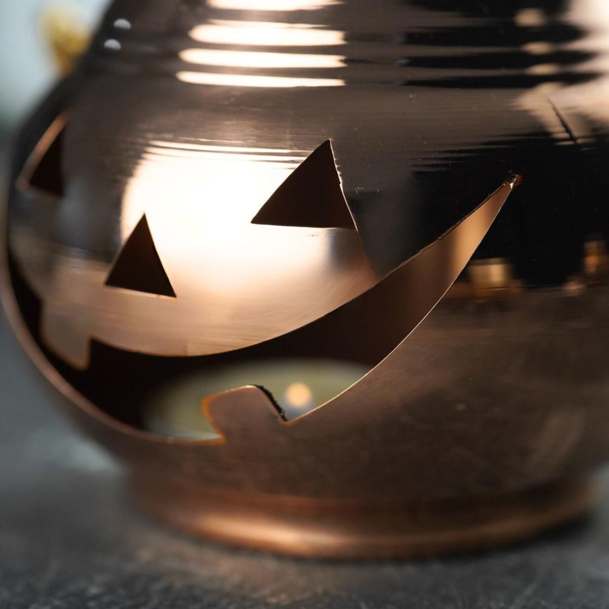 Brown Handcrafted Copper Pumpkin Candle Holder With Hanger – Luxury Halloween Decor & Housewarming Gift | One Size | Anatoliacraft – image 2