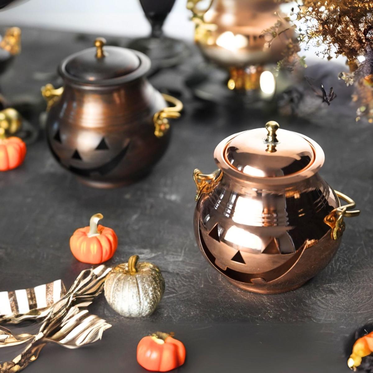 Brown Handcrafted Copper Pumpkin Candle Holder With Hanger – Luxury Halloween Decor & Housewarming Gift | One Size | Anatoliacraft – image 3