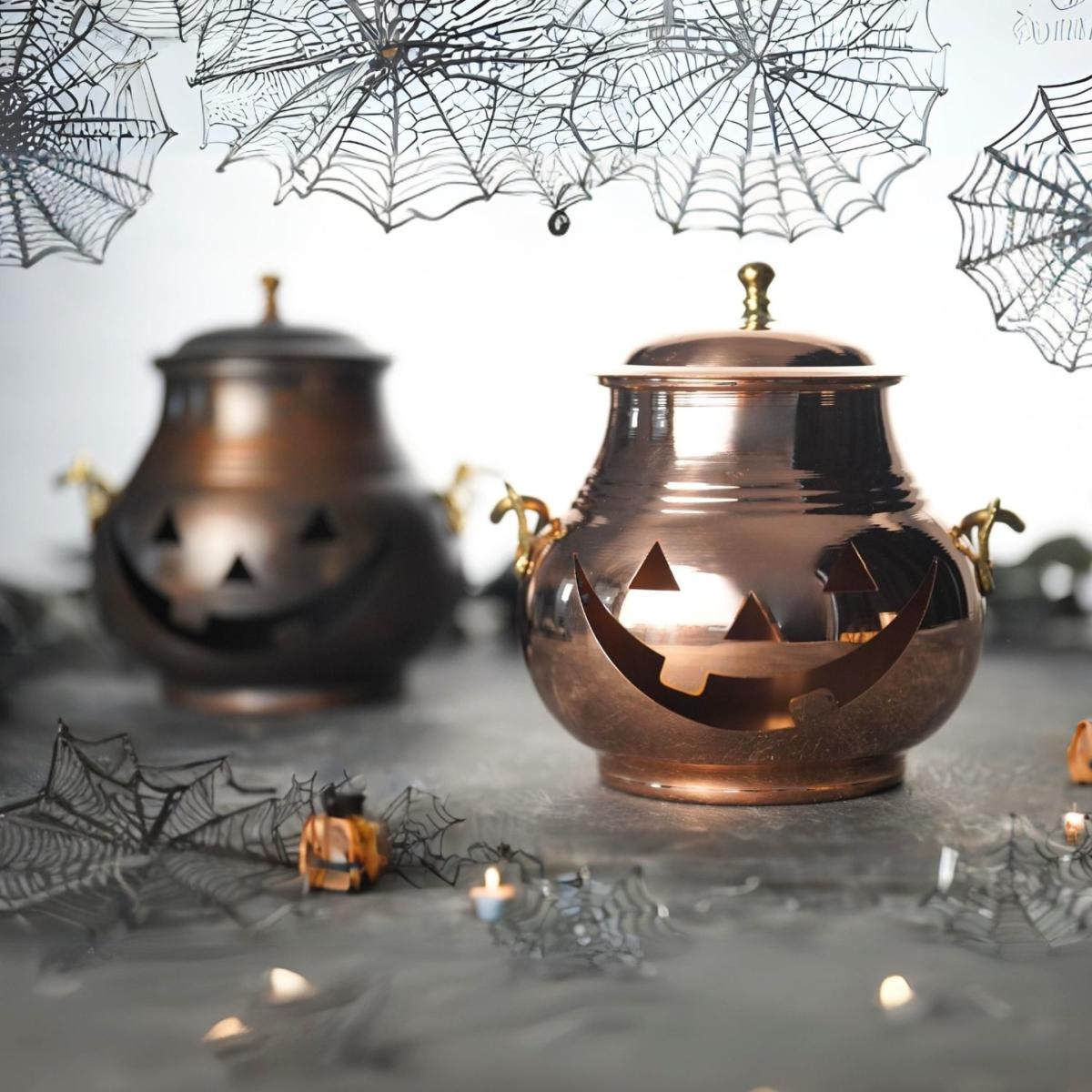 Brown Handcrafted Copper Pumpkin Candle Holder With Hanger – Luxury Halloween Decor & Housewarming Gift | One Size | Anatoliacraft – image 4