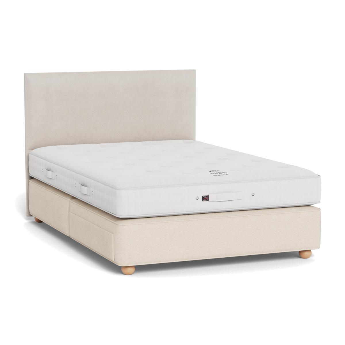 Vispring Elite Medium Tension Divan Double Tk590 Chain Weave Fawn 750 Castors 2 Footend Drawers – image 1