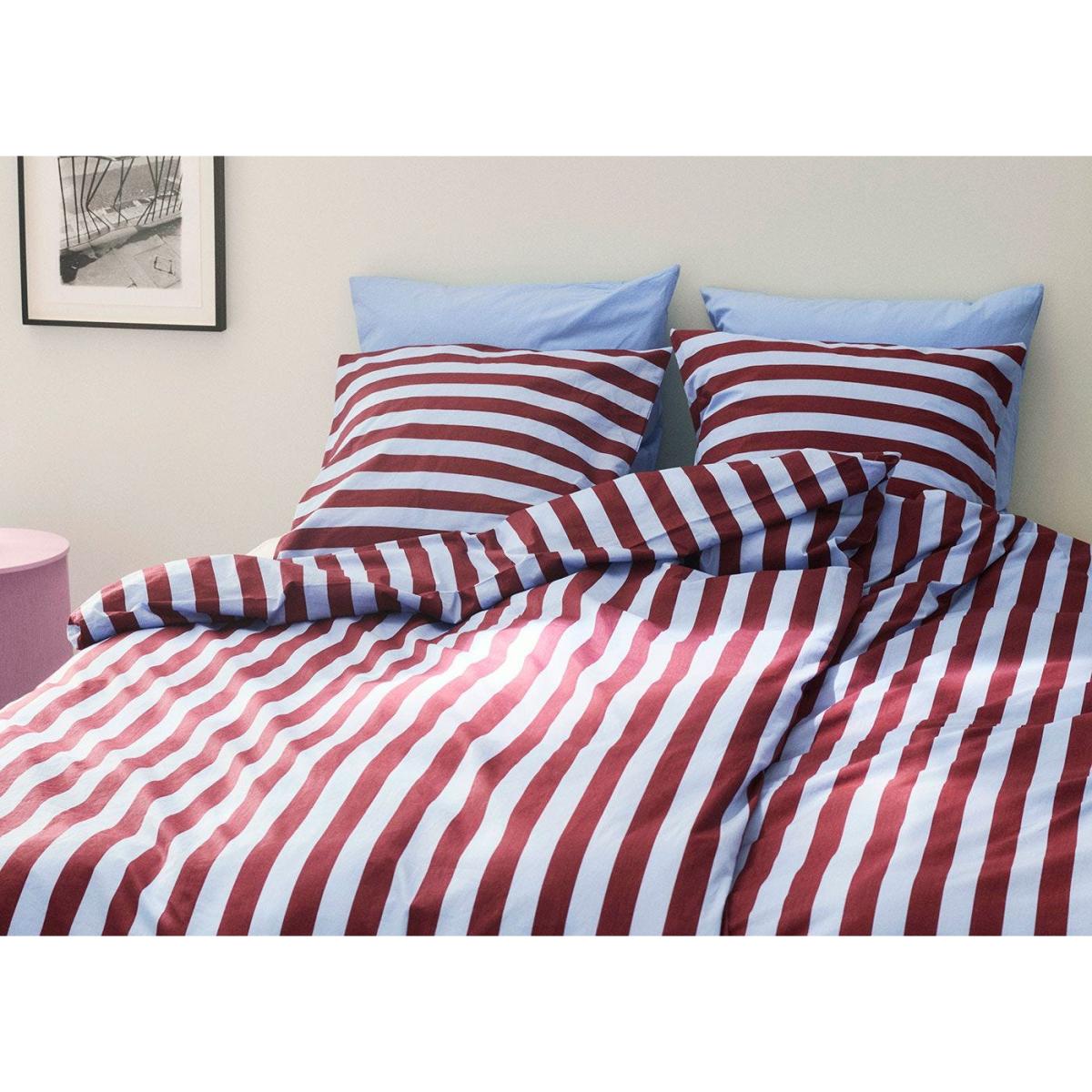 Hay Été Stripe Cotton Burgundy & Pale Blue Duvet Cover Super King – image 2