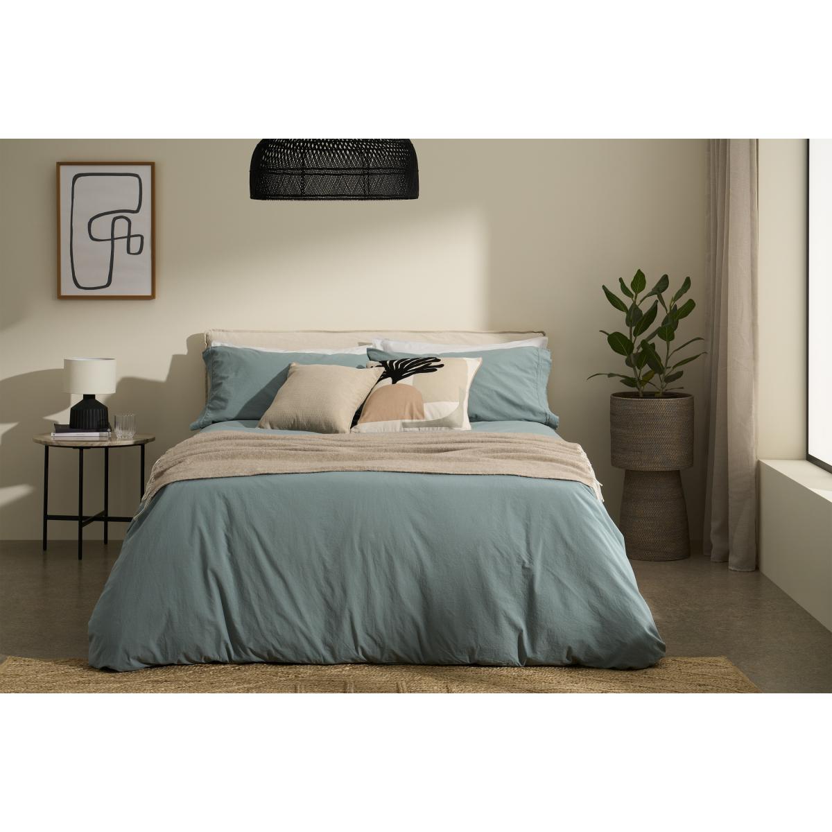 Zana 100% Organic Cotton Stonewashed Duvet Cover + 2 Pillowcases, Super King, Seafoam – image 3
