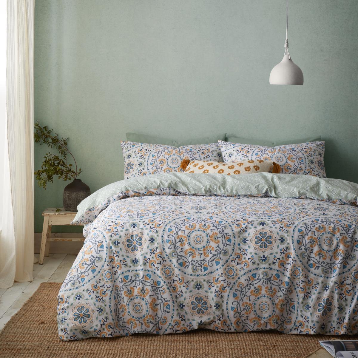 Pineapple Elephant Safiya Mandala Duvet Cover Set - Super King In BlueGreenGold – image 1