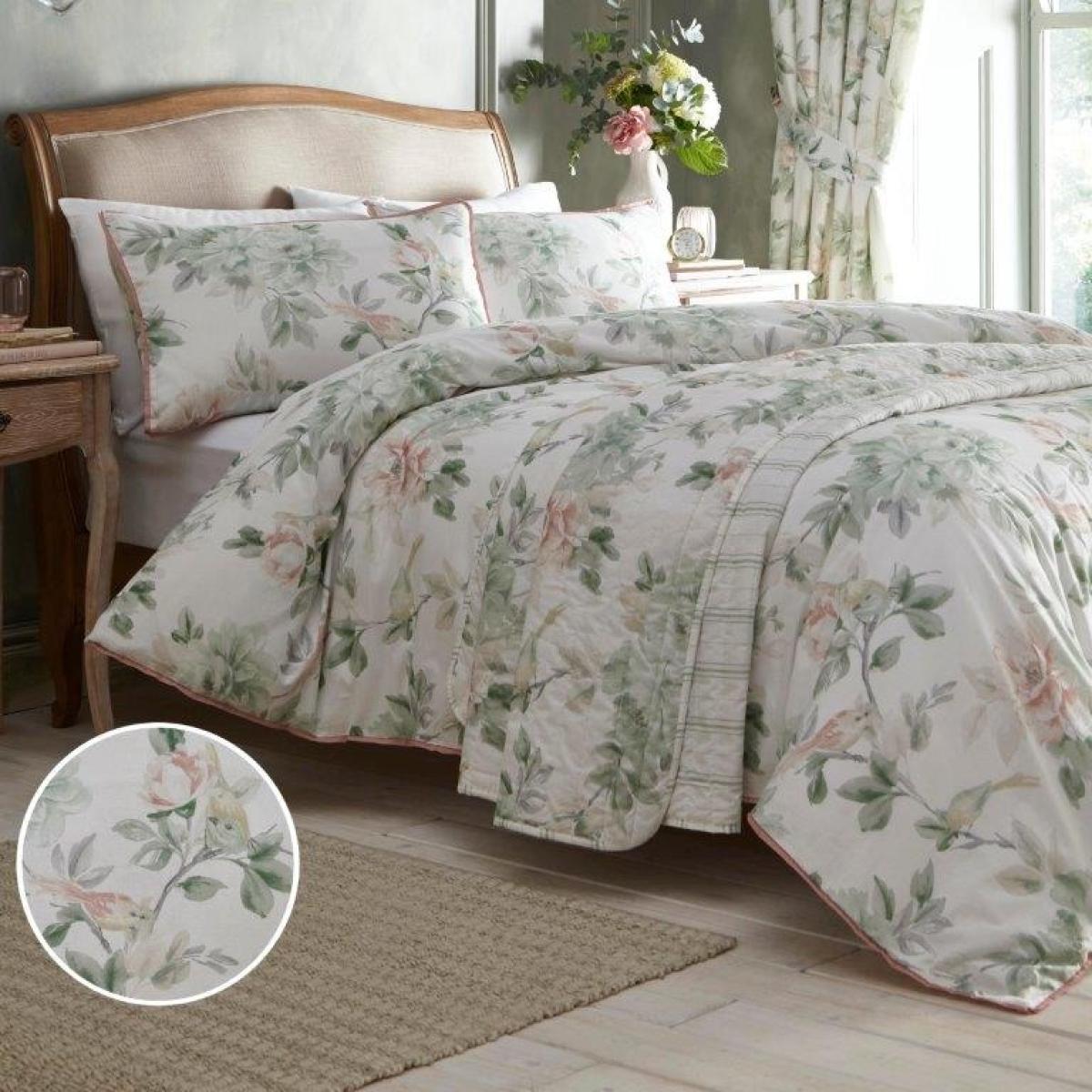 Appletree Campion Green/Coral Duvet Cover Set - Super King, Cotton, Floral - Green/Beige/White – image 2