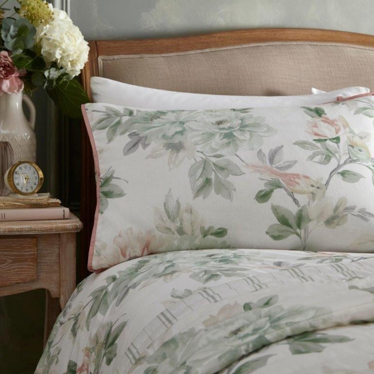 Appletree Campion Green/Coral Duvet Cover Set - Super King, Cotton, Floral - Green/Beige/White – image 4