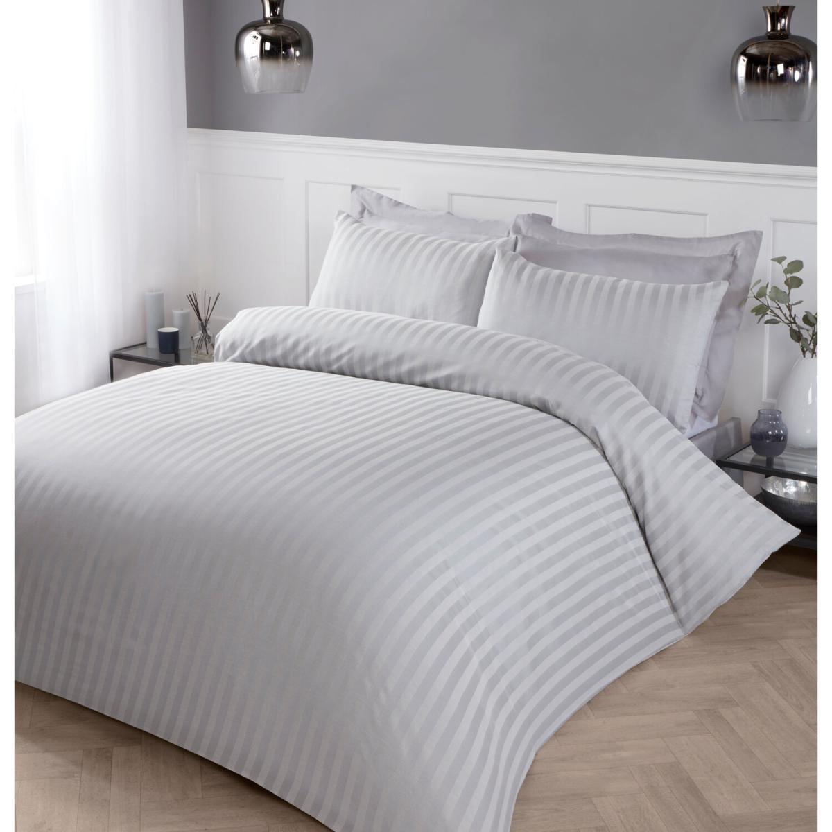 Monaco Satin Stripe Duvet Cover and Pillowcase Set - Silver / Superking – image 2