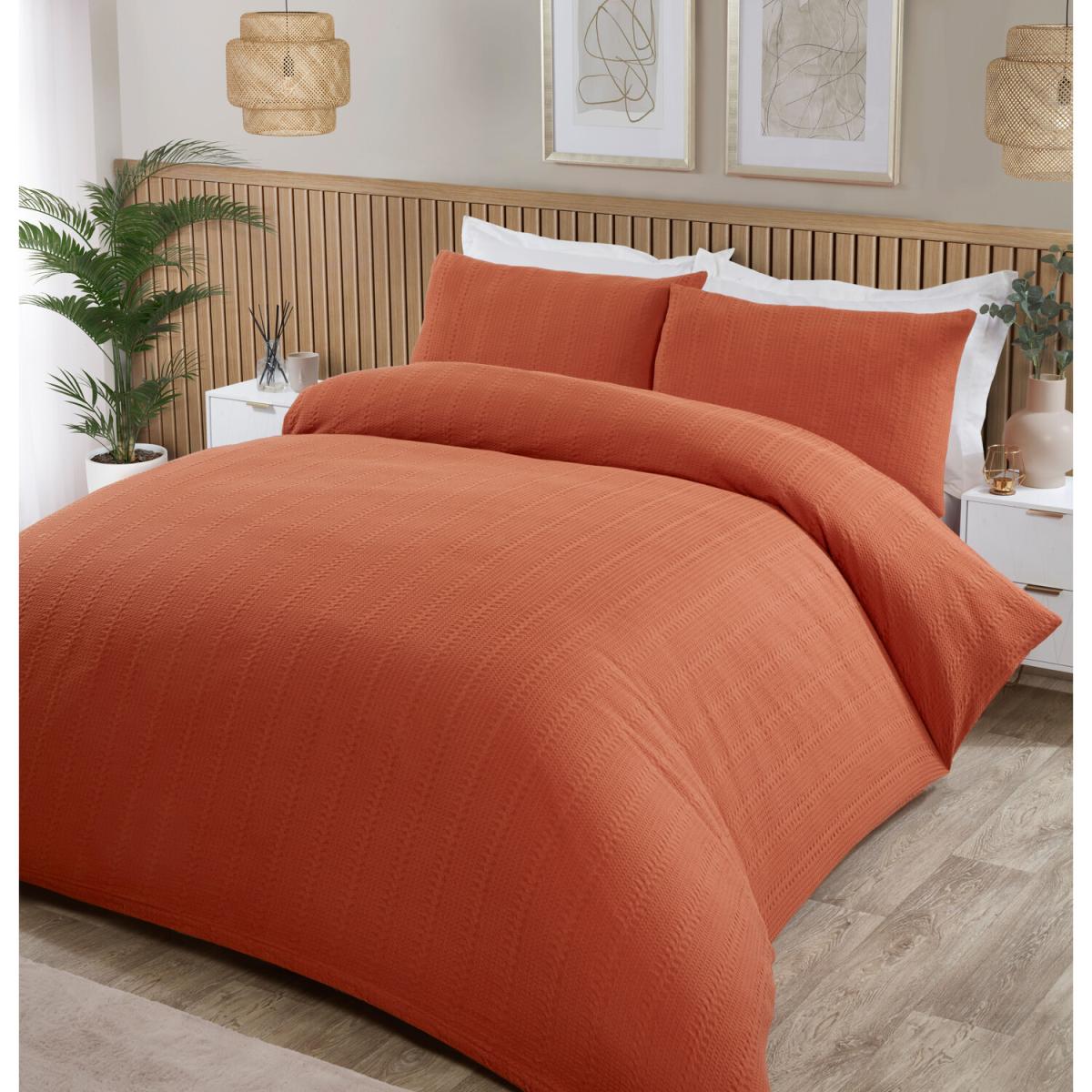 Merida Waffle Stripe Duvet Cover and Pillowcase Set - Rust / Superking – image 2