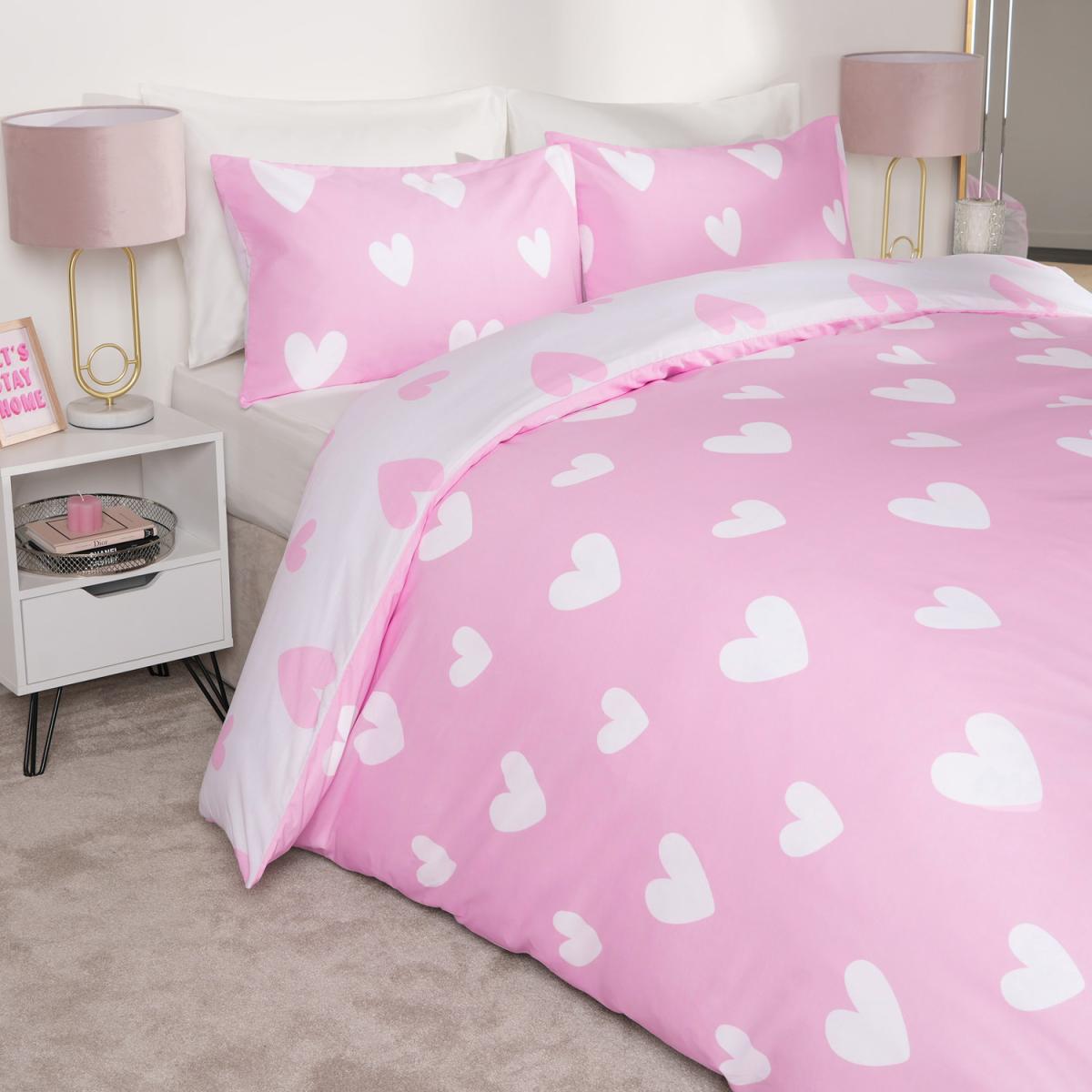 Dreamscene Love Heart Print Duvet Cover with Pillowcase Quilt Bedding Set - Pink / Superking – image 3