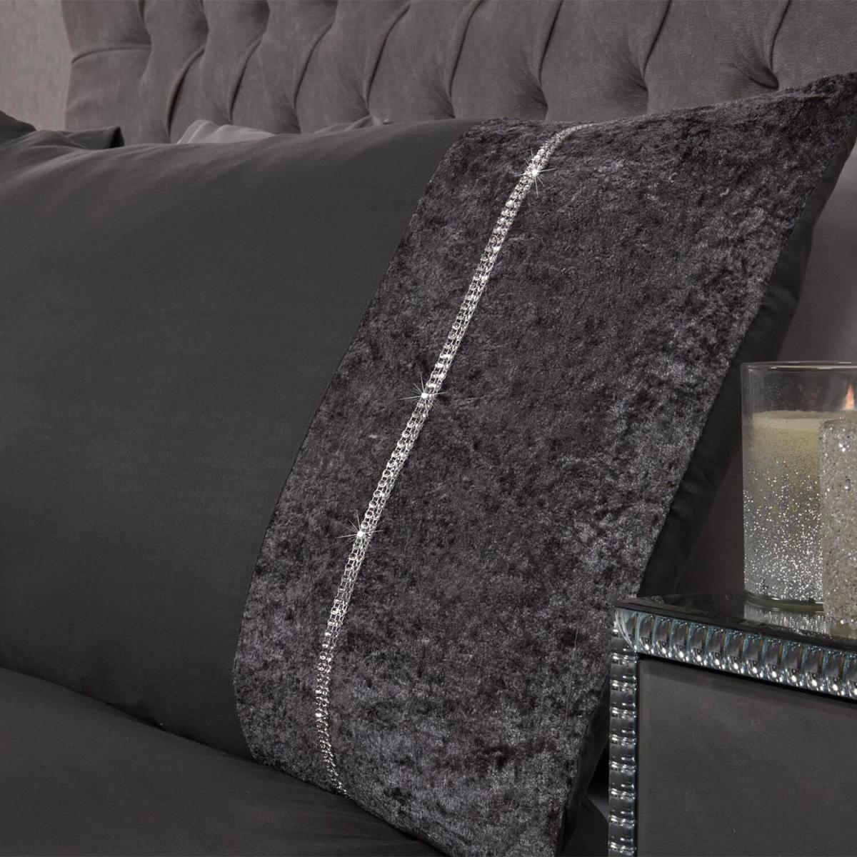 Sienna Crushed Velvet Diamante Duvet Cover Set - Grey / Superking – image 1