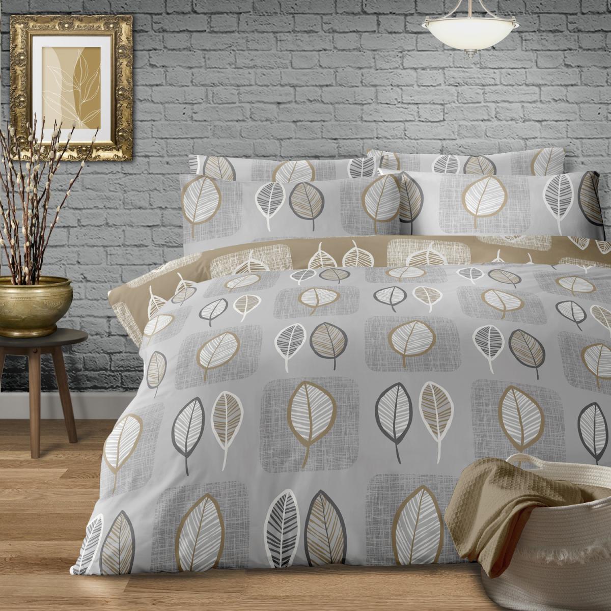 Freja Leaf Green Tan Duvet Cover Set - Green/Tan / Super King Duvet Set – image 1