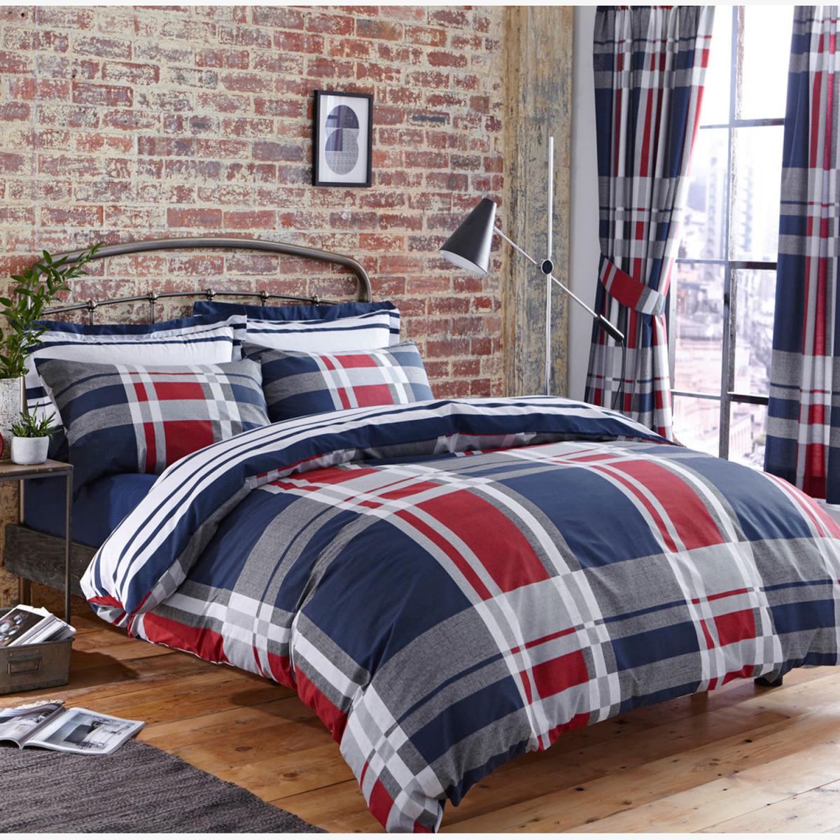 Carson Red and Blue Duvet Cover Set - Red / Superking