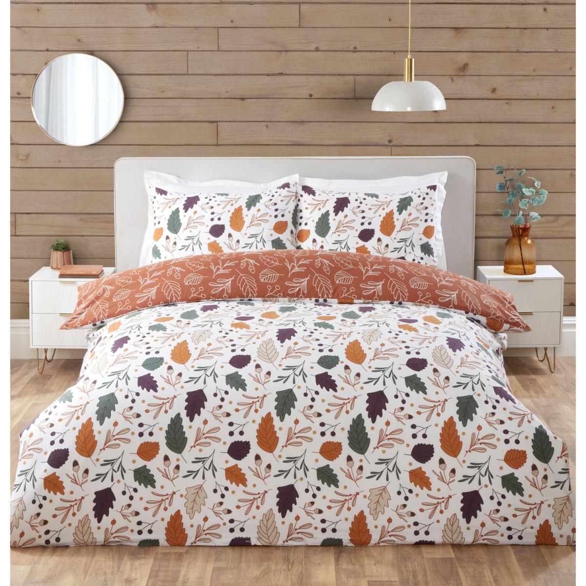 Autumnal Leaves Duvet Cover and Pillowcase Set - Rust / Superking – image 2