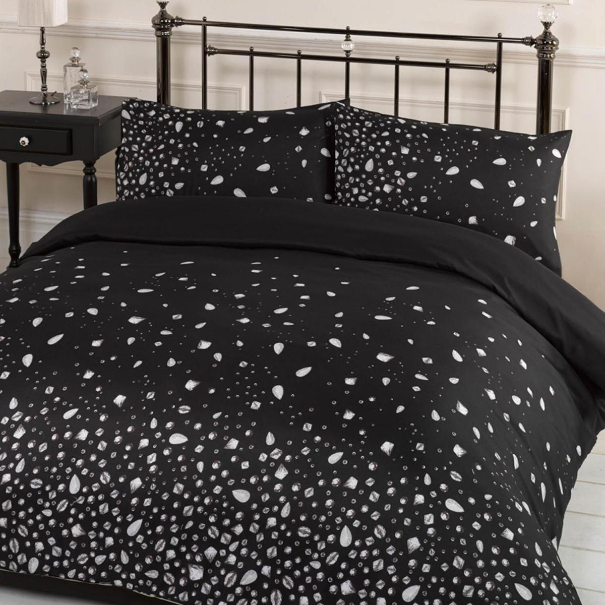 Dreamscene Glitz Gem Print Duvet Cover Set - Black / Super King
