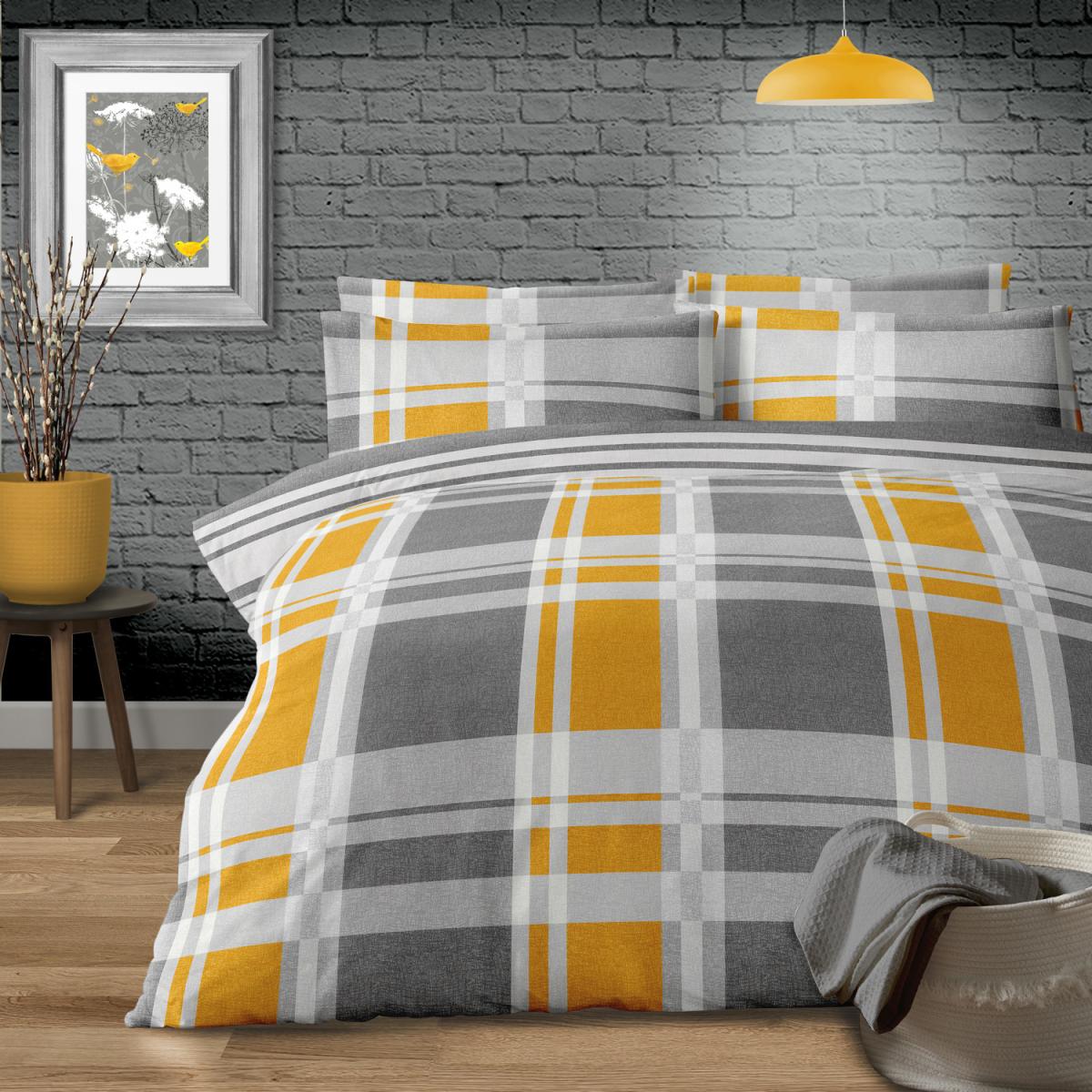 Carson Ochre Duvet Cover Set - Ochre / Super King Duvet Set – image 1
