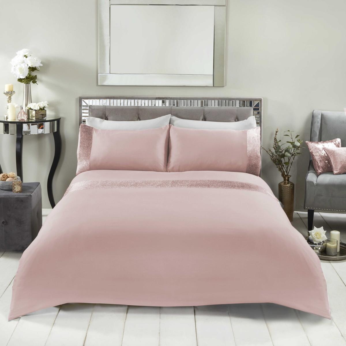 Sienna Glitter Velvet Duvet Cover Set with Pillowcases - Pink / Superking – image 2