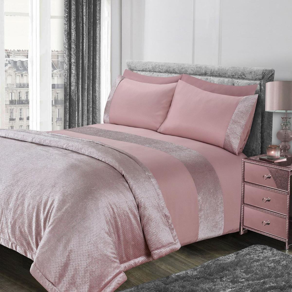 Sienna Glitter Velvet Duvet Cover Set with Pillowcases - Pink / Superking – image 3