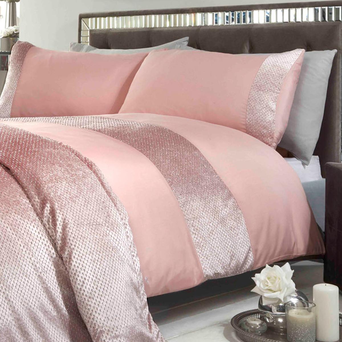 Sienna Glitter Velvet Duvet Cover Set with Pillowcases - Pink / Superking – image 1
