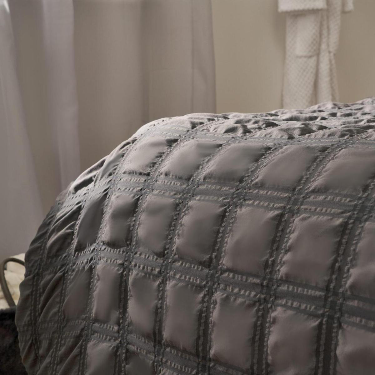 Sienna Check Seersucker Duvet Cover with Pillowcase Bedding Set - Grey / Superking – image 3