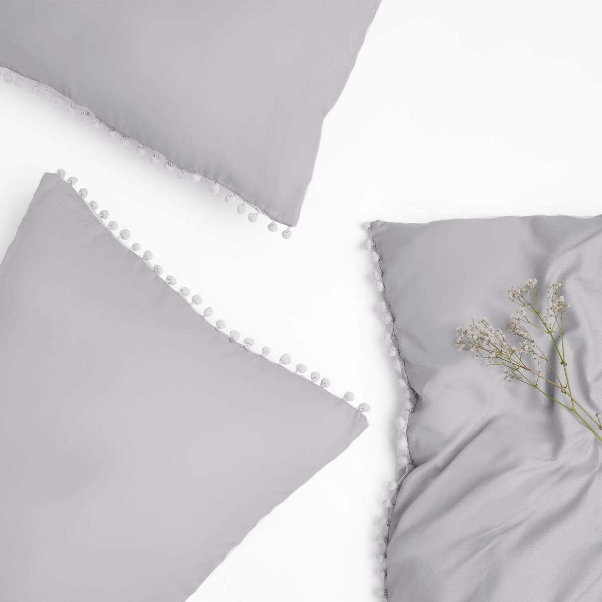 Dreamscene Pom Pom Trim Duvet Cover with Pillowcase Bedding Set - Grey / Superking – image 3