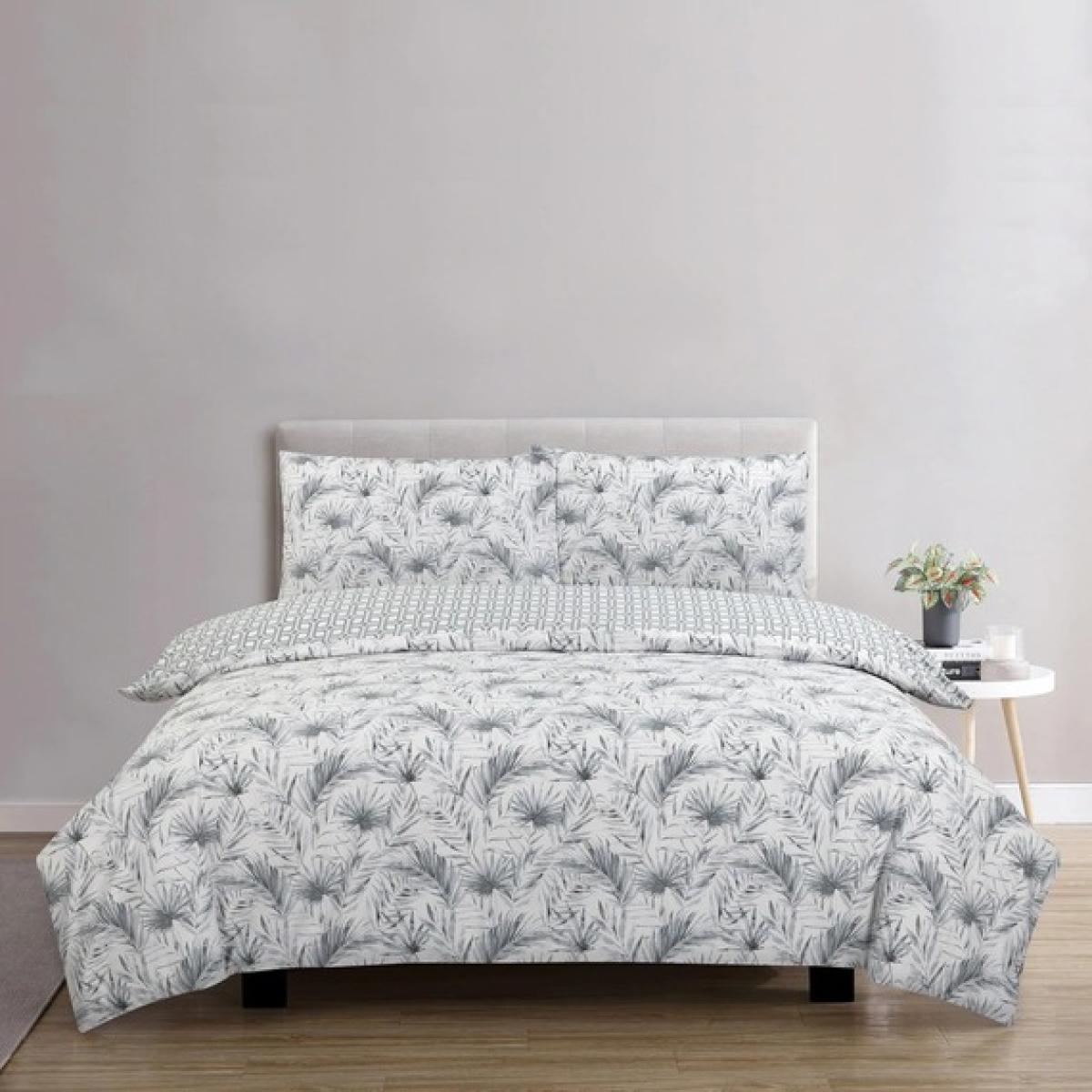 Vantona Classic Botanical Palms Duvet Cover Set - Grey / Super King