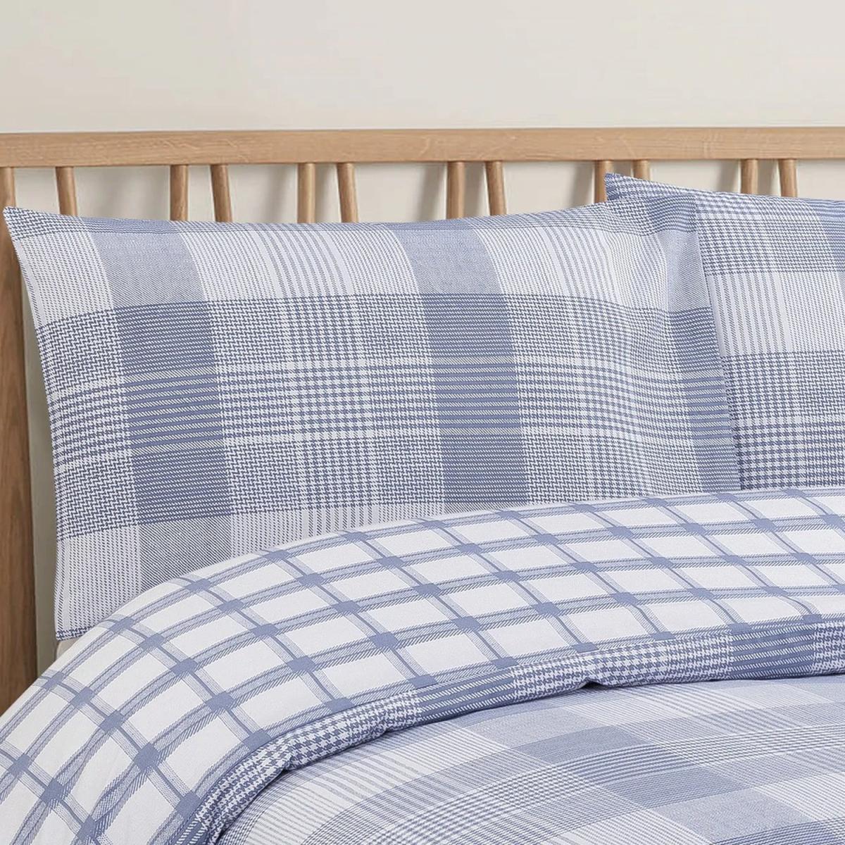 Vantona Easy Living Cottage Plaid Duvet Cover Set - Blue / Super King