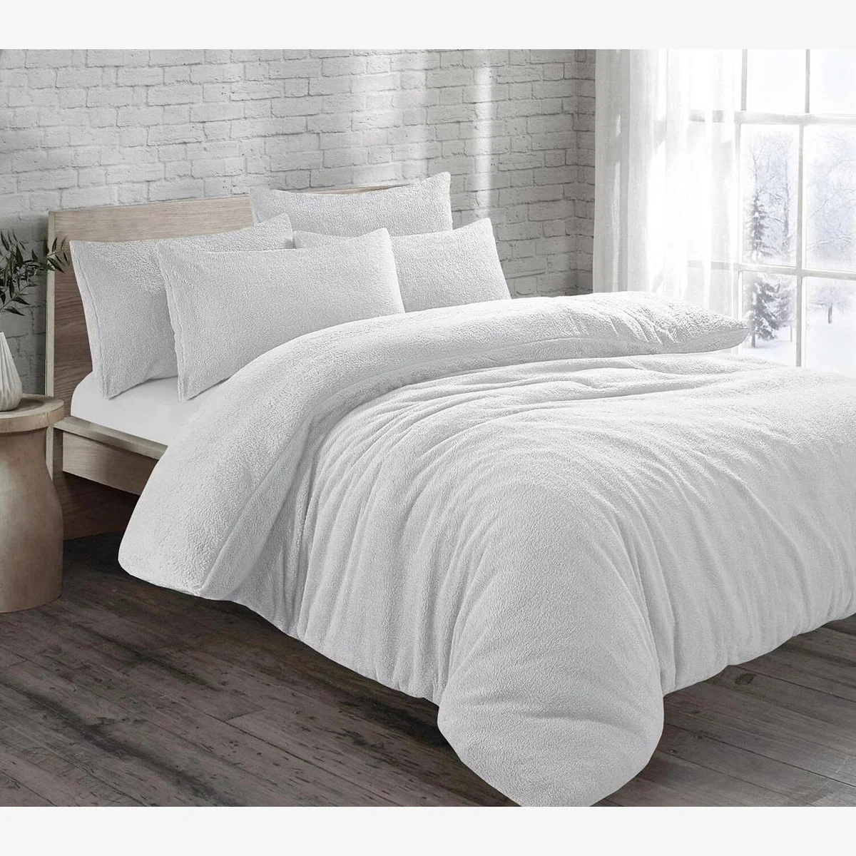 Teddy Bear Fleece Duvet Cover Set - White / Superking