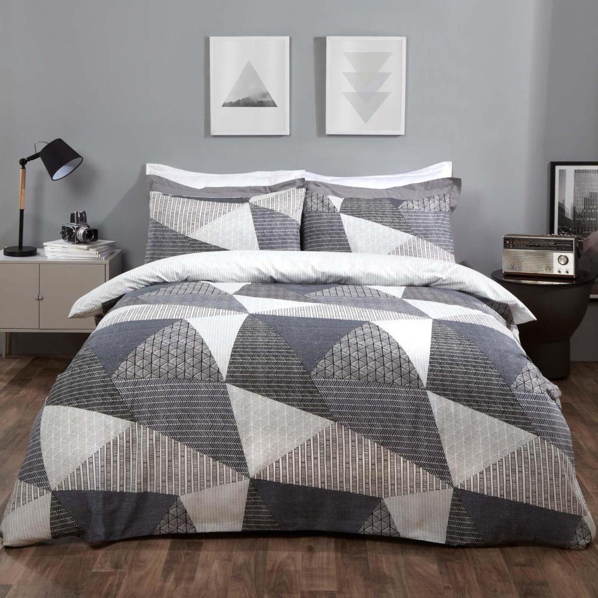 Dreamscene Textured Geometric Duvet Cover Set with Pillowcases - Grey / Superking – image 4