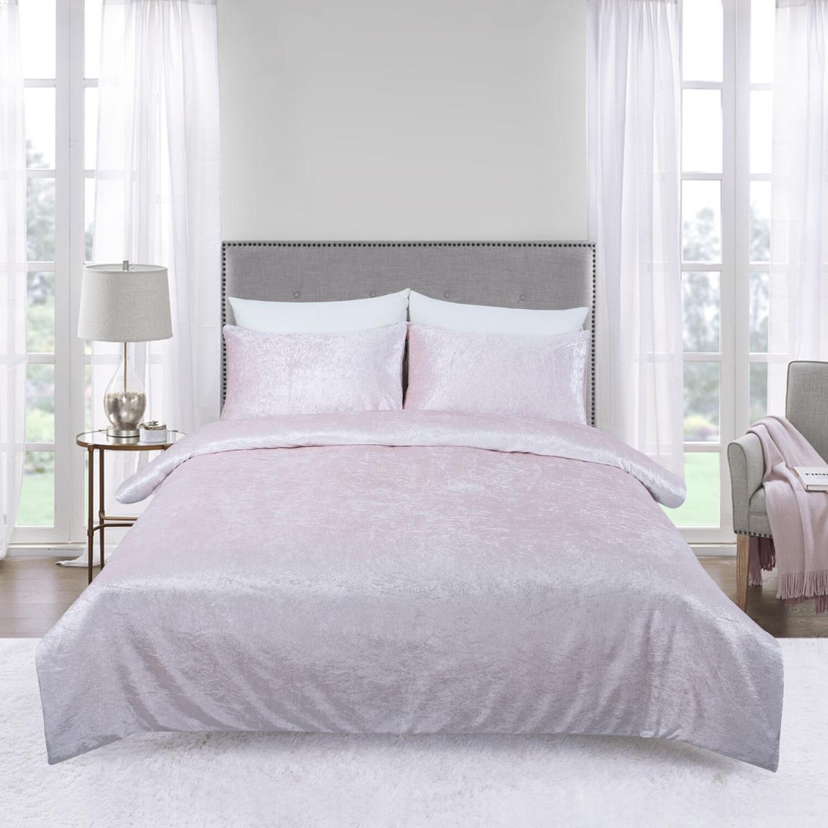 Crushed Velvet Duvet Cover and Pillowcase Set - Gold / Super King – image 9