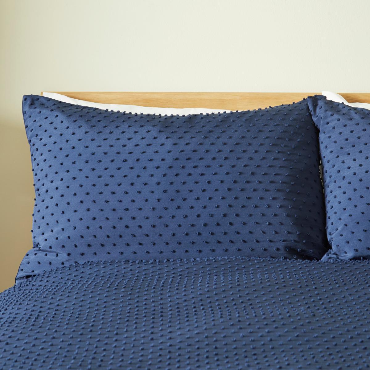 Kenza Clipped Dot Jacquard Navy Duvet Cover and Pillowcase Set Navy – image 2