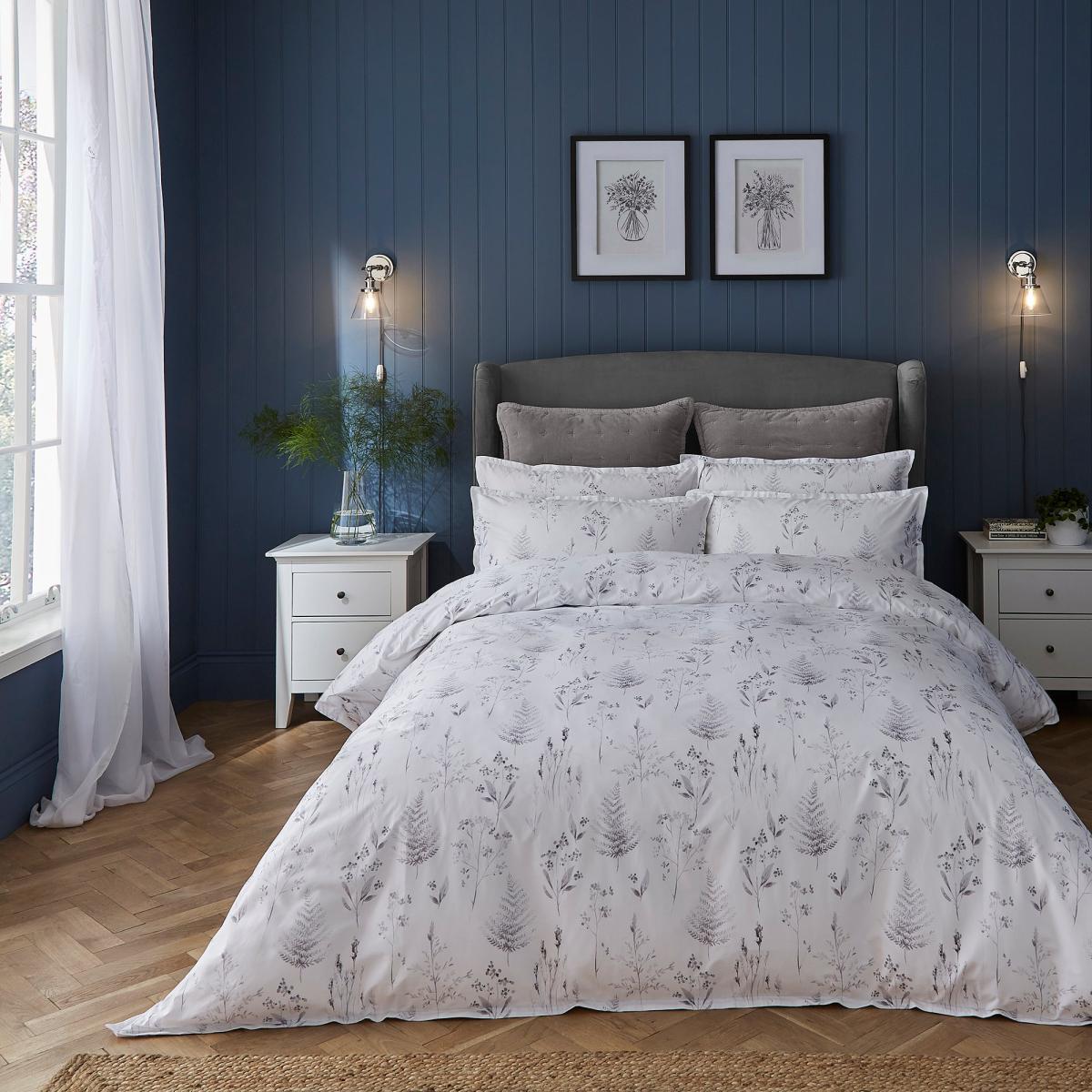 Dorma Purity Botanical 100% Cotton Duvet Cover and Pillowcase Set Grey – image 1