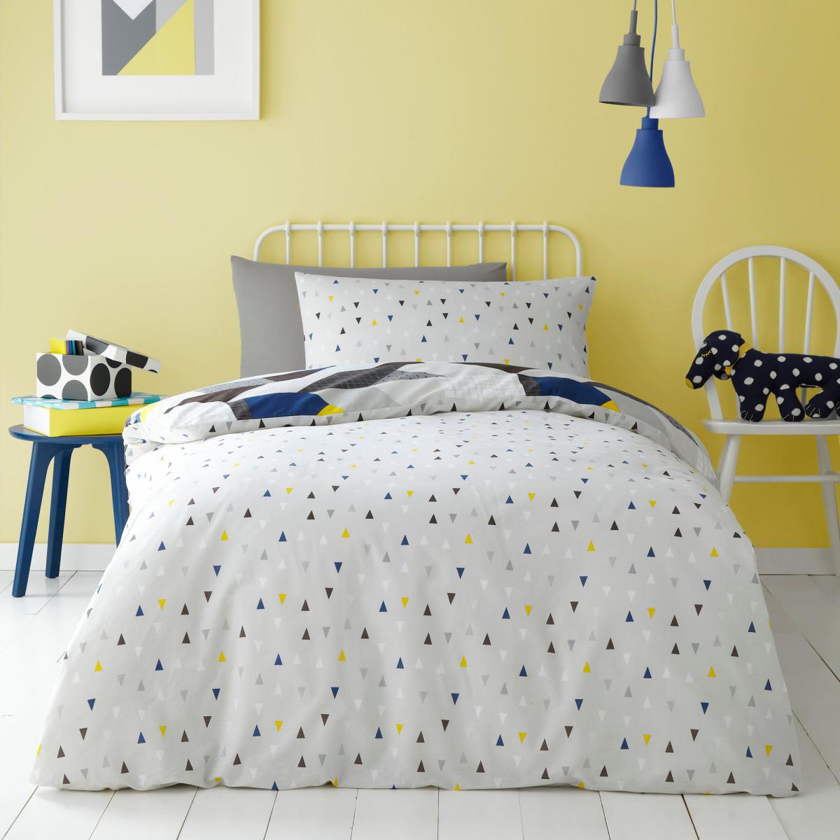 Graphic Geo 100% Cotton Duvet Cover and Pillowcase Set White, Blue and Yellow – image 2
