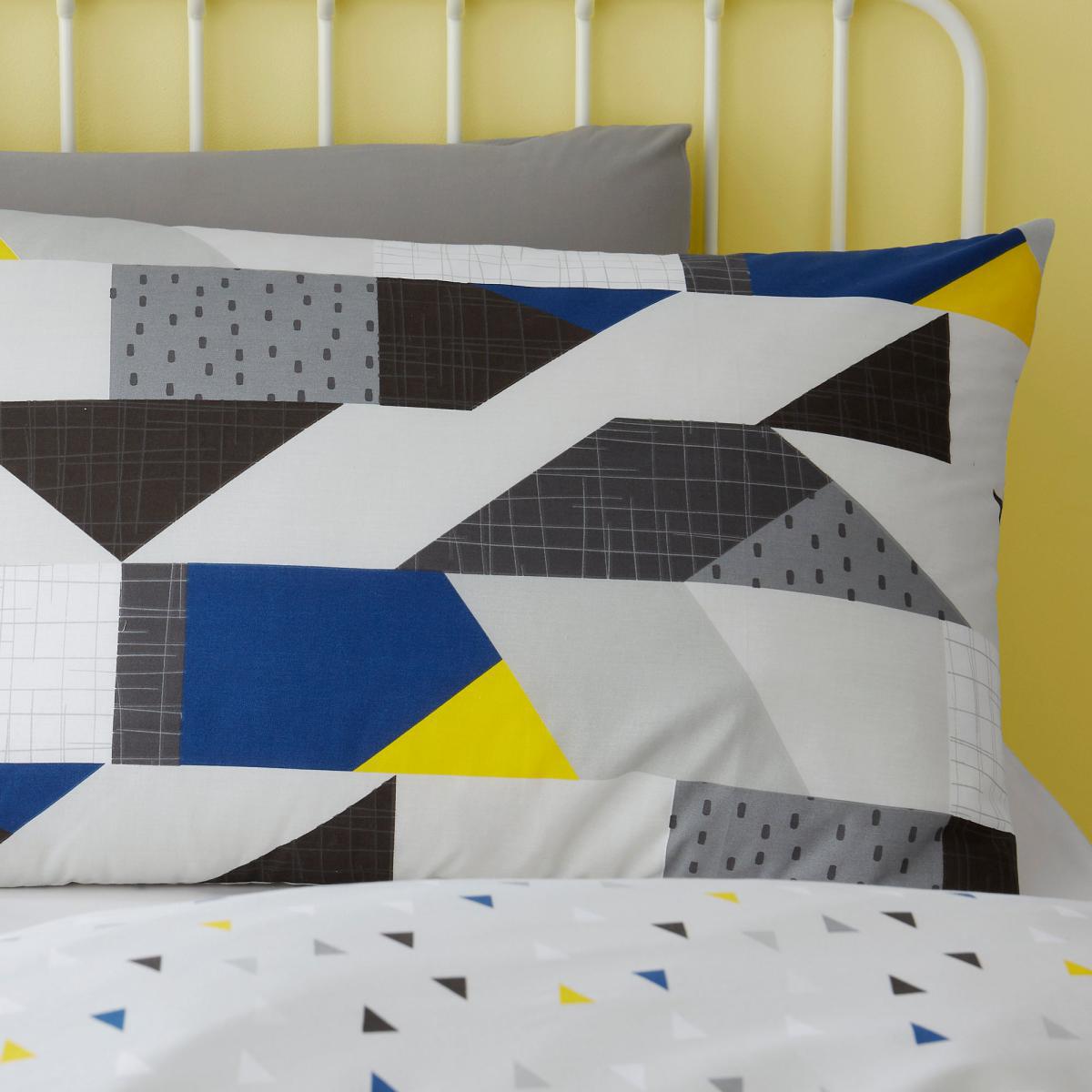 Graphic Geo 100% Cotton Duvet Cover and Pillowcase Set White, Blue and Yellow – image 5