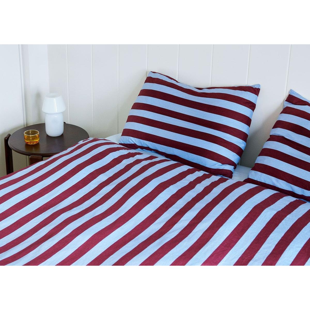 Hay Été Stripe Cotton Burgundy & Pale Blue Duvet Cover Double – image 3