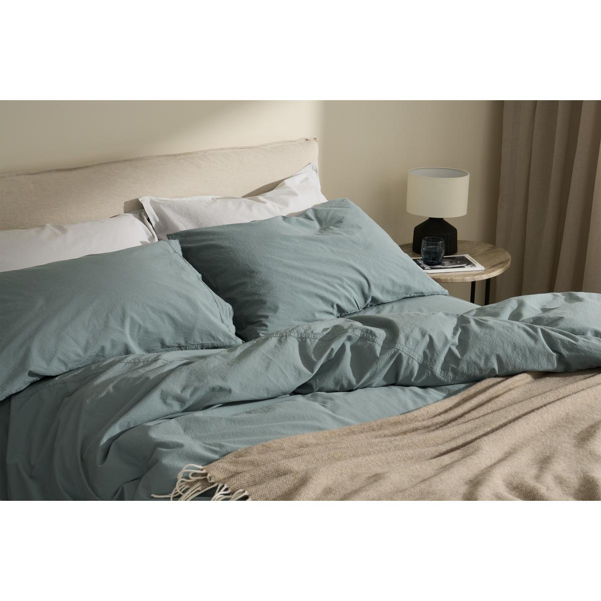 Zana 100% Organic Cotton Stonewashed Duvet Cover + 2 Pillowcases, Double, Seafoam – image 4