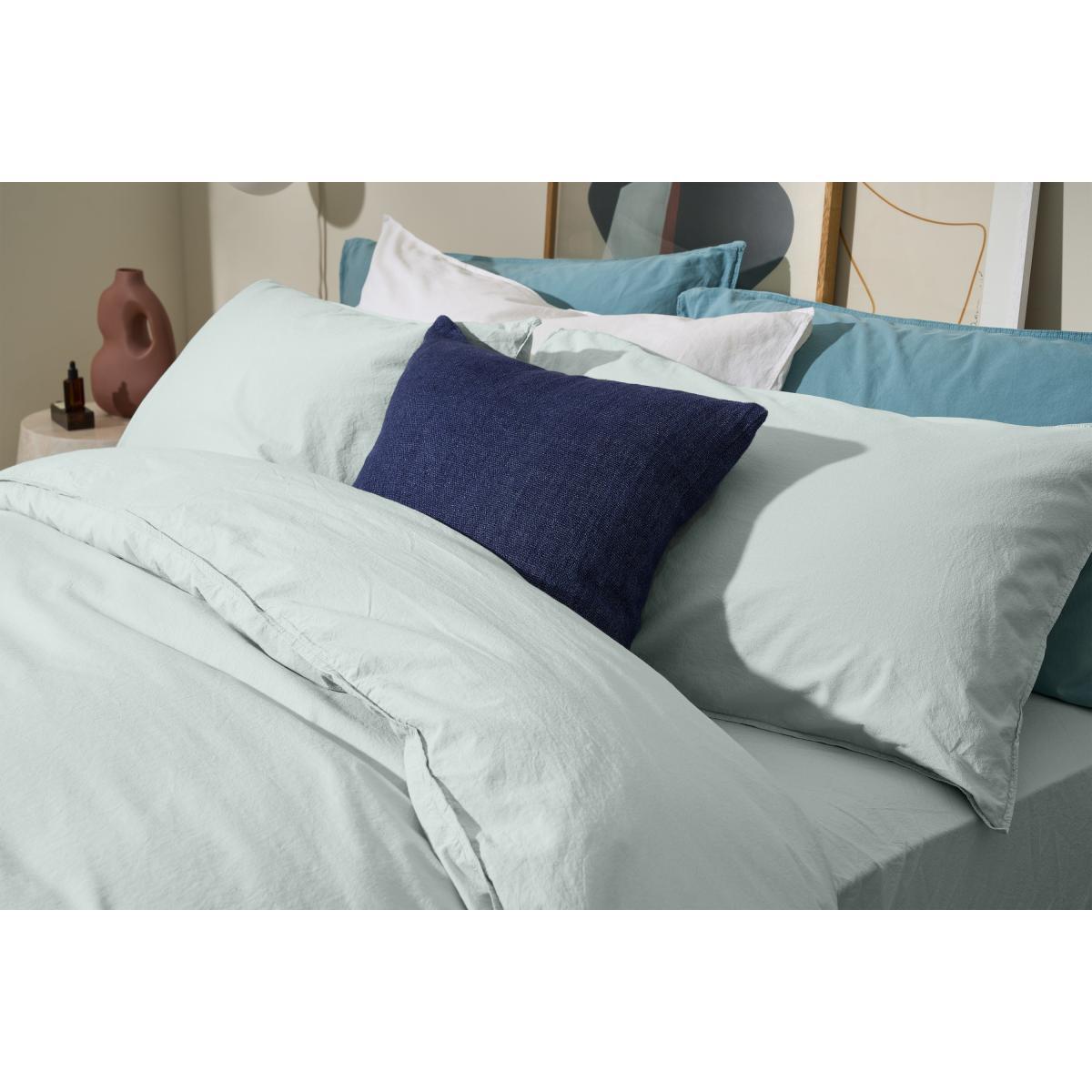 Alexia 100% Organic Stonewashed Cotton Duvet Cover + 2 Pillowcases, Double, Celedon Blue – image 4
