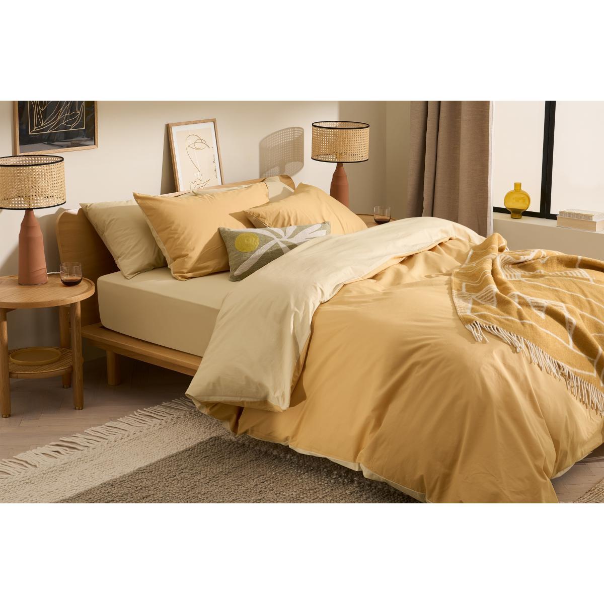 Solar 100% Cotton Reversible Duvet Cover + 2 Pillowcases, Double, Honey Brown & Natural – image 3
