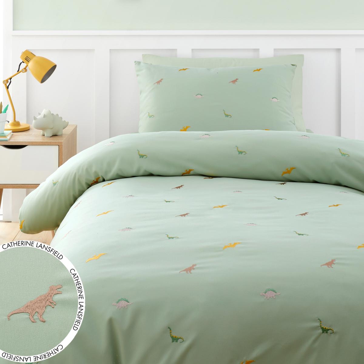 Catherine Lansfield Embroidered Dinosaur Duvet Cover Set - Double In Green – image 2