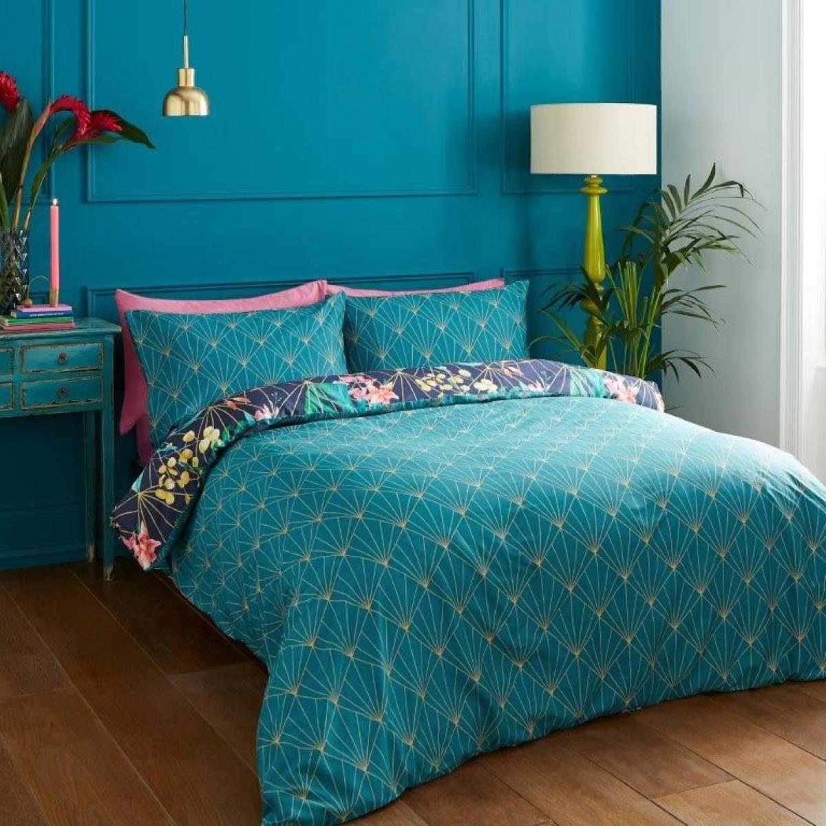 Hyperion Aloria Botanical Duvet Cover Set - Navy Blue - Double, Cotton, Geometric – image 4