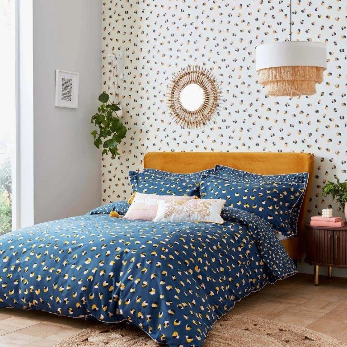 Scion Leopard Dots Denim Duvet Cover Set - Double, Cotton, Animal Print – image 1