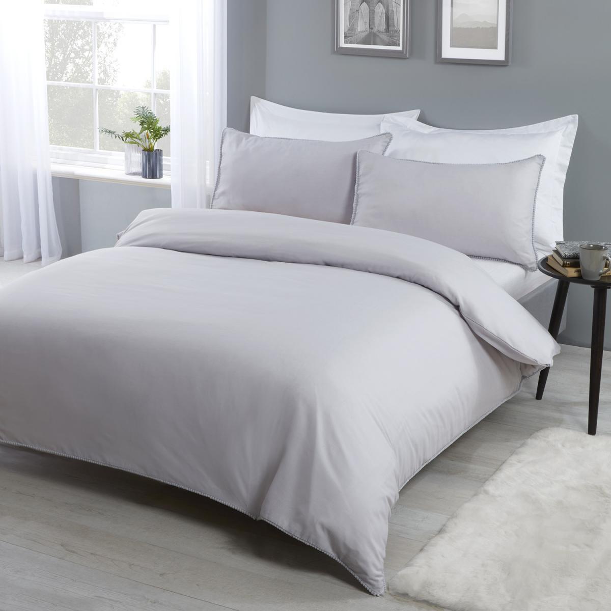 Eli Pom Pom Duvet Cover and Pillowcase Set - Grey / Double – image 2