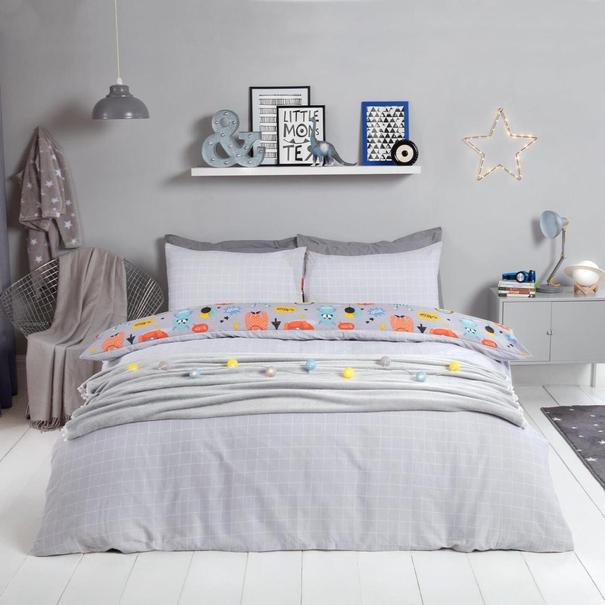 Dreamscene Monster Print Kids Duvet Cover Bedding Set - Grey / Double – image 1