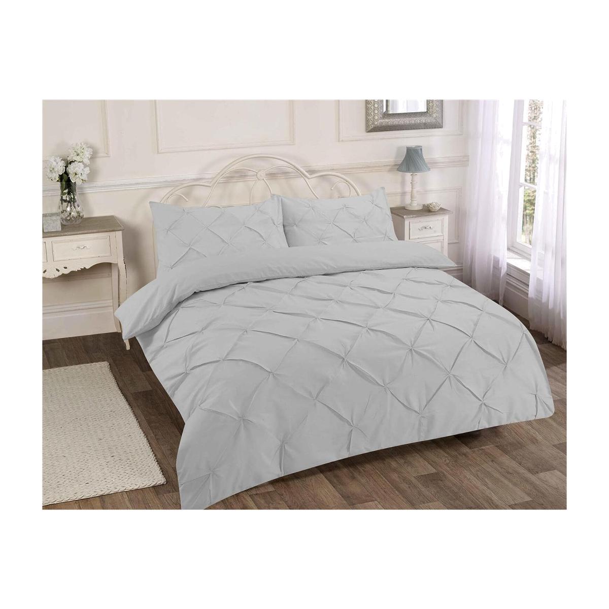 Pintuck Pleated Duvet Cover Set Bedding - Grey / Double