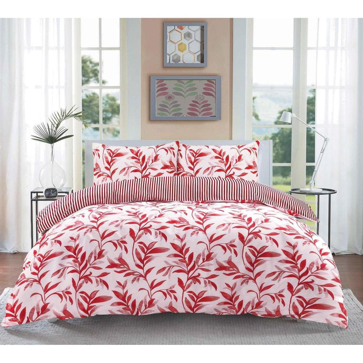 Watercolour Leaves Duvet Cover Set - Red / Double – image 2