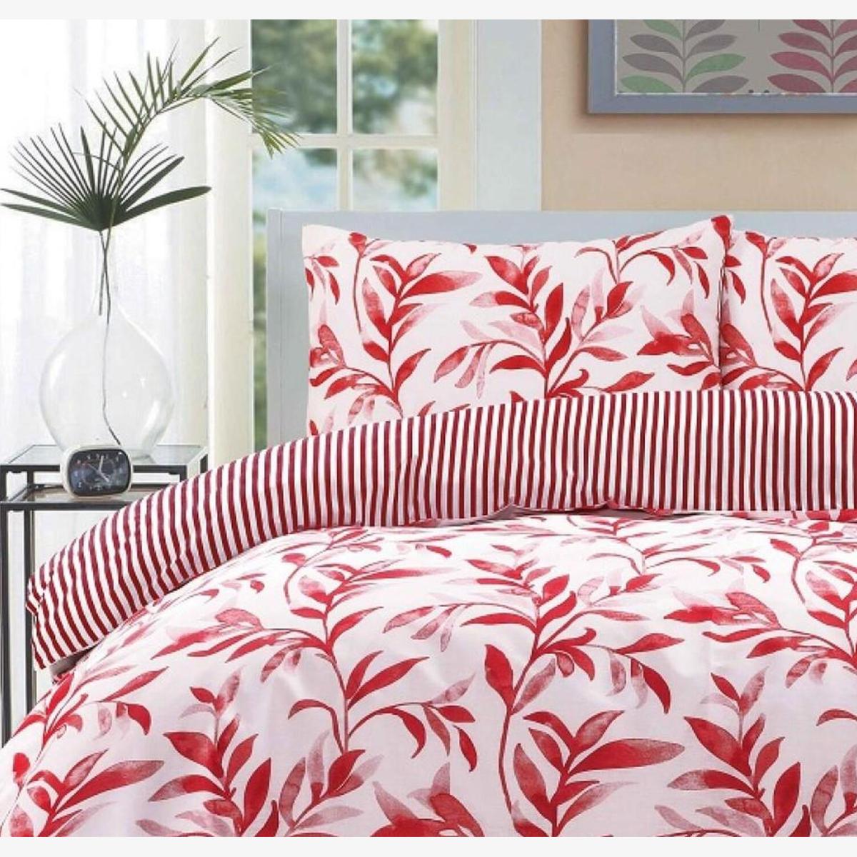Watercolour Leaves Duvet Cover Set - Red / Double – image 1
