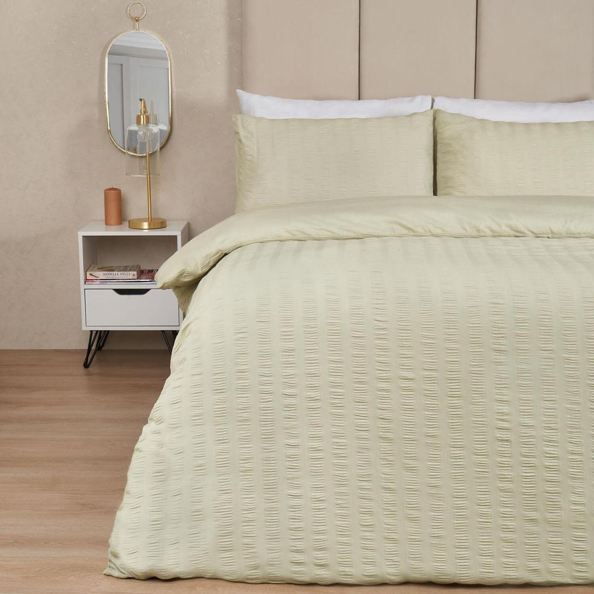Seersucker Duvet Cover with Pillowcase Bedding Set - Green / Double – image 3