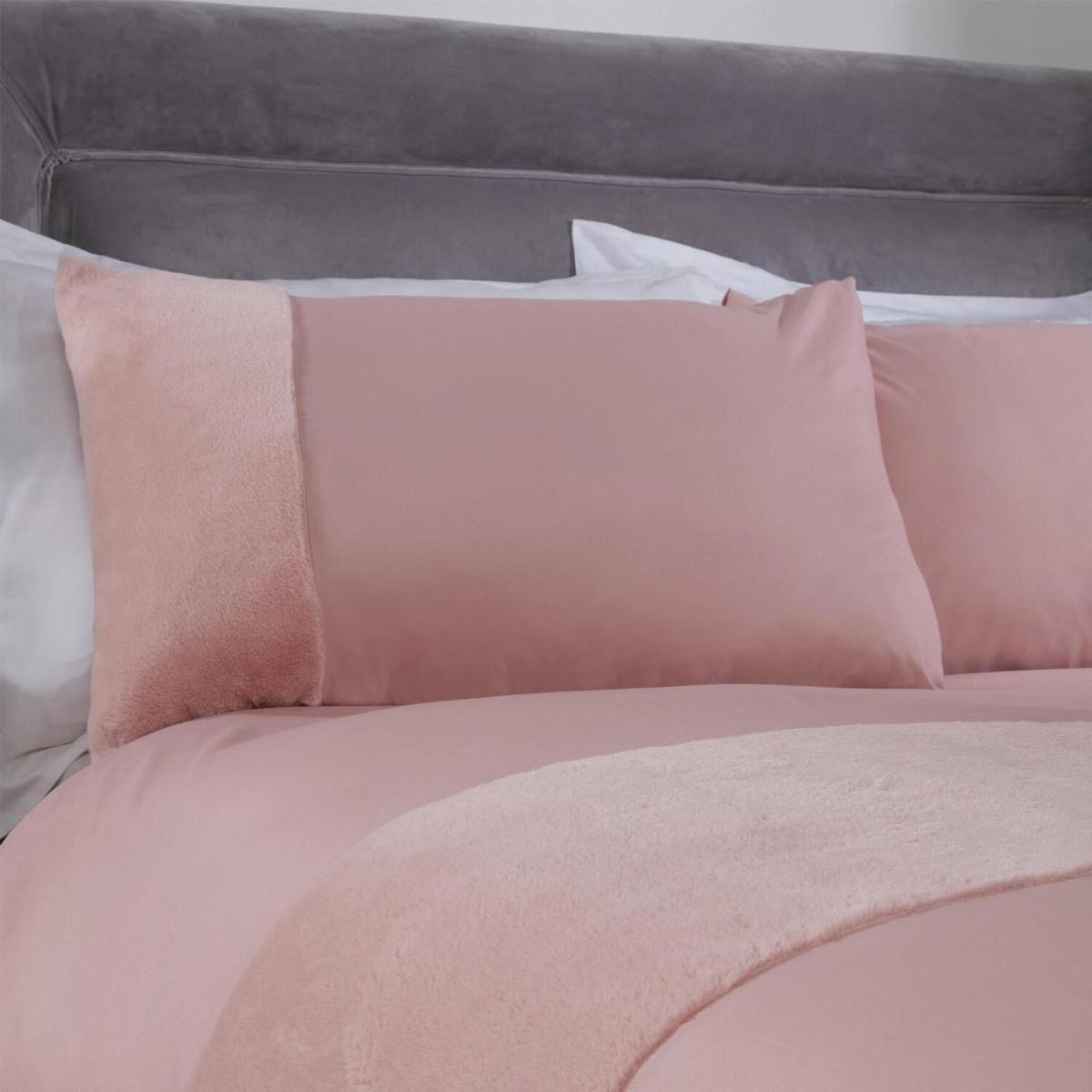 Sienna Faux Fur Panel Band Duvet Cover Bedding Set - Pink / Double – image 2