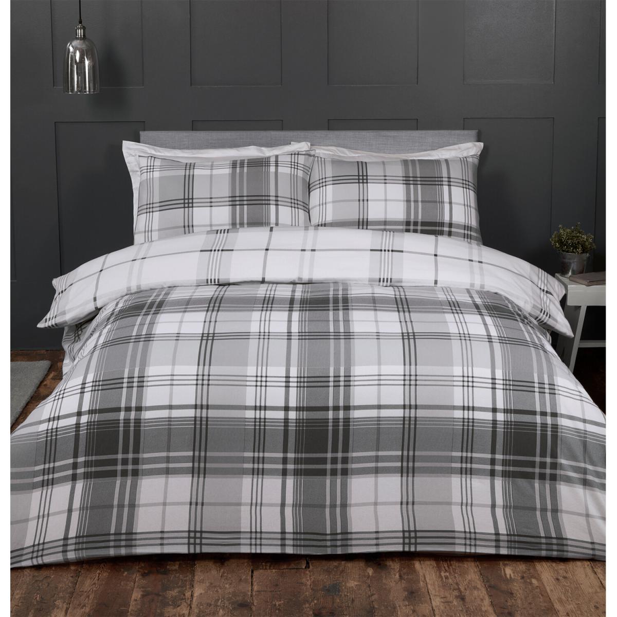 Hamilton Grey Check Duvet Cover and Pillowcase Set - Grey / Double – image 2