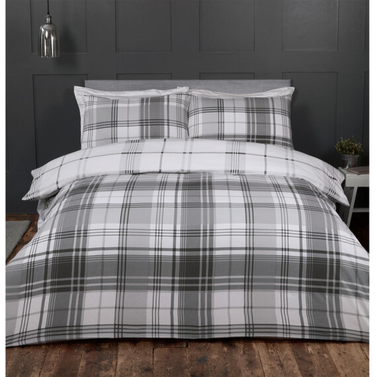 Hamilton Grey Check Duvet Cover and Pillowcase Set - Grey / Double – image 1
