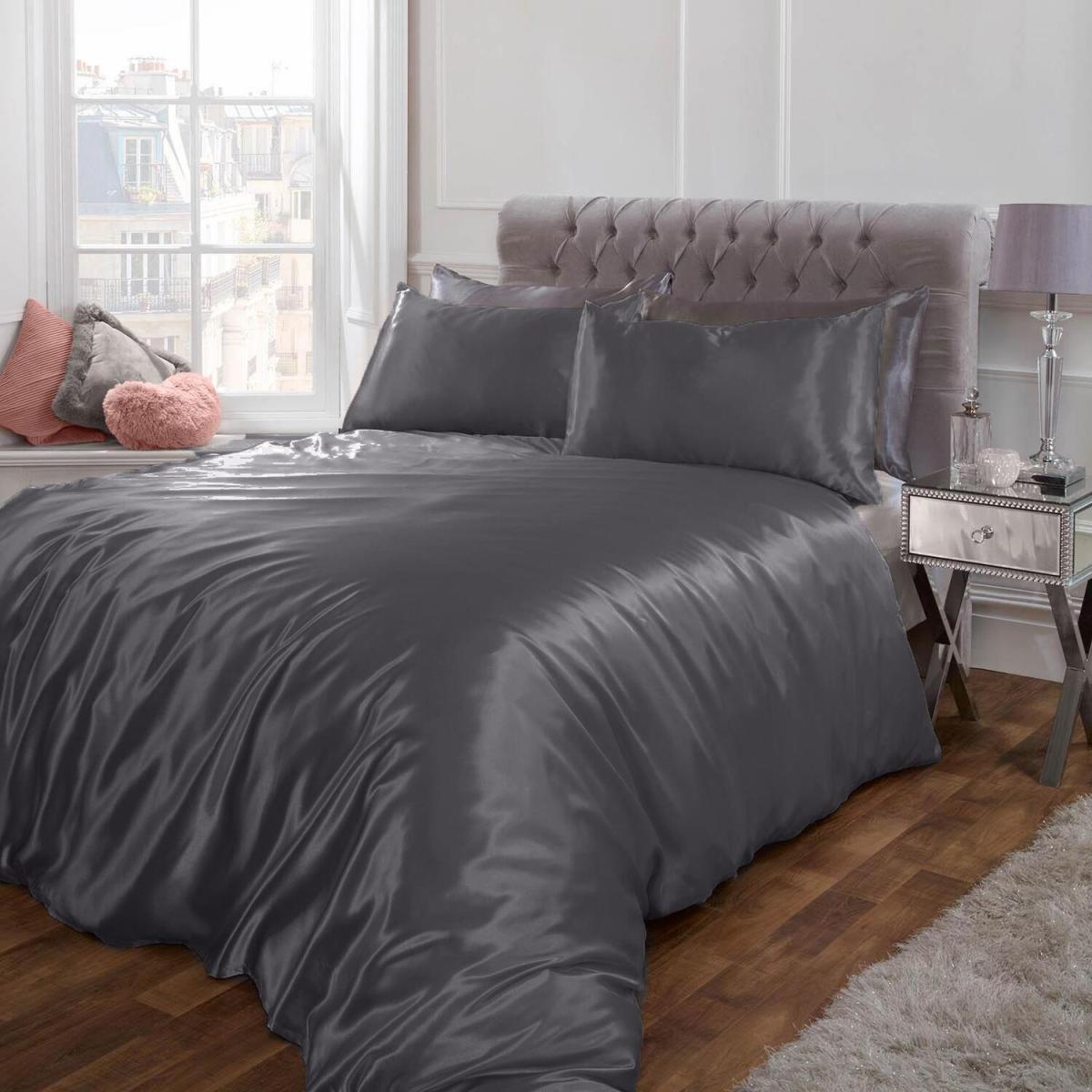 Sienna Plain Satin Duvet Cover Bedding Set - Silver / Double – image 2